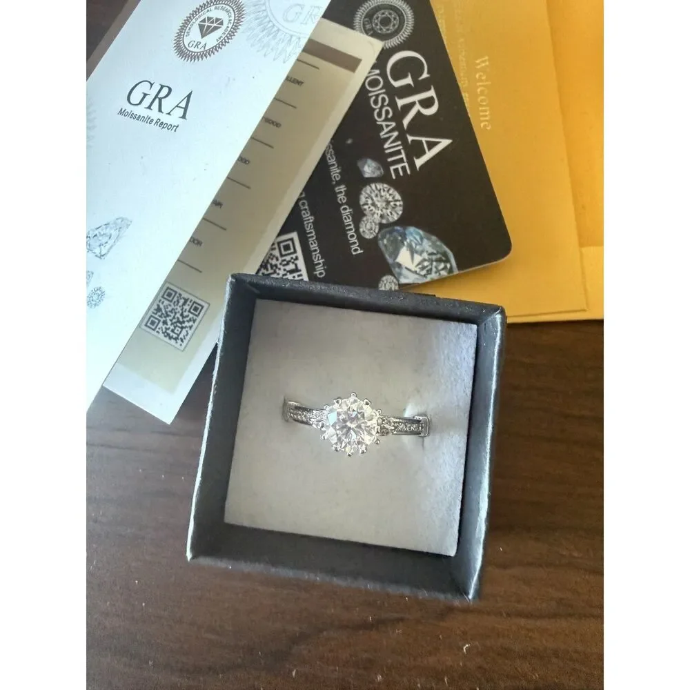 1 CT Round Moissanite Engagement Ring D Color Size 8 S925 GRA